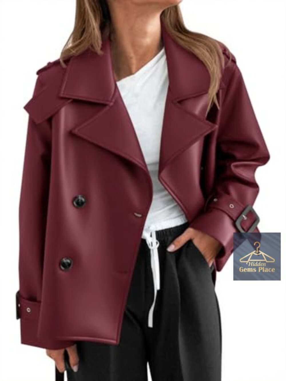 Textured Faux Leather Motorcycle Jacket Oversized Button Down Fall Outerwear